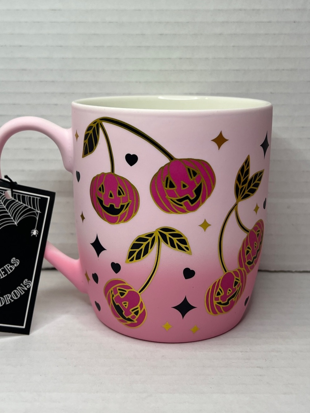 Cobwebs & Cauldrons Halloween Matt Pink Ombré Jack-O-Lantern Cherry Mug New